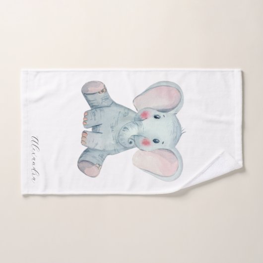 Écriture moderne monogramme animal mignon éléphant (Serviette à main)