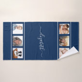 Écriture monogramme de montage photo bleu marine (Serviette de bain)