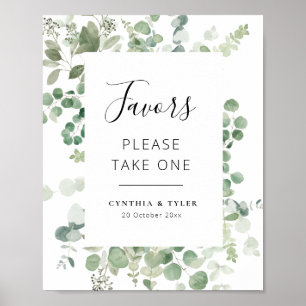 écriture noire eucalyptus mariage faveurs poster