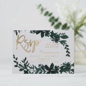Écriture or chic Floral vert gris rsvp mariage (Debout devant)