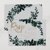Écriture or chic Floral vert gris rsvp mariage (Devant / Derrière)
