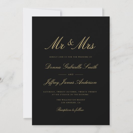 écriture or noir MR & MRS faire-part de mariage (Devant)