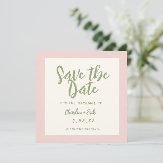 Écriture pastel rétro Mariage Save The Date (Debout devant)