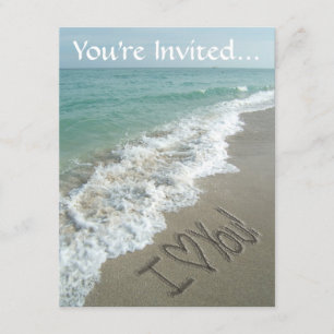 Écriture sur le sable de la plage, invitations Je