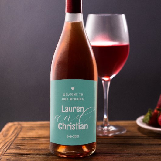 Écriture Turquoise Carré Mariage Étiquette de vin