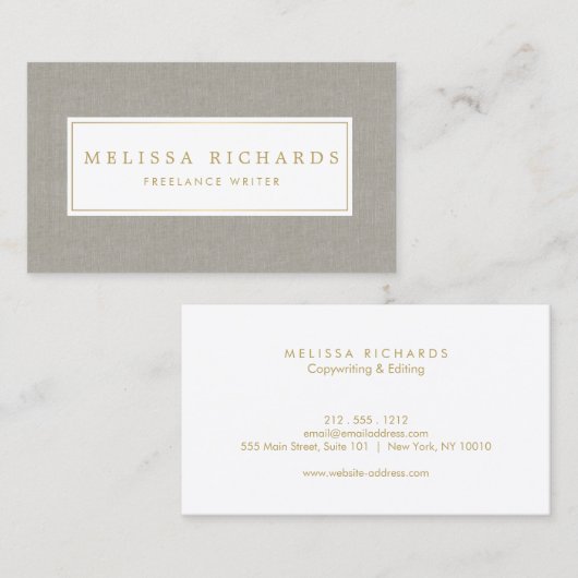 Écrivain de lin de luxe simple, Carte de visite d' (Devant / Derrière)
