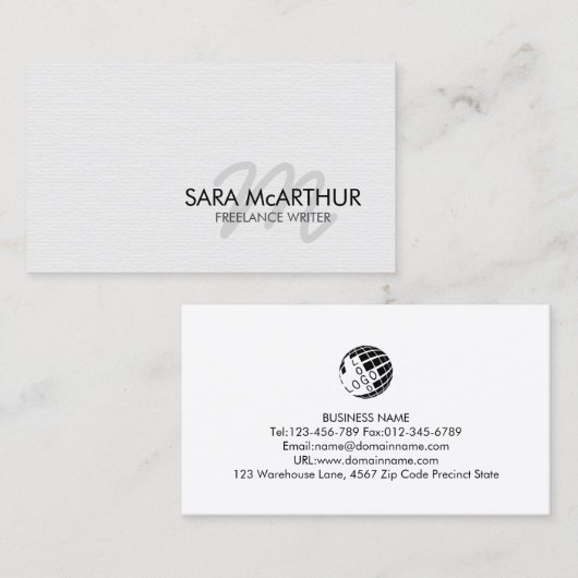 Écrivain indépendant Monogramme Carte de visite (Devant / Derrière)