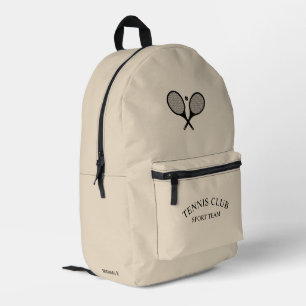 Ecru Beige Gepersonaliseerde Tennis Club Racket Bedrukte Rugzak