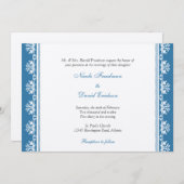 Ecru blue filigree bekaaide douane bruiloft kaart (Voorkant / Achterkant)