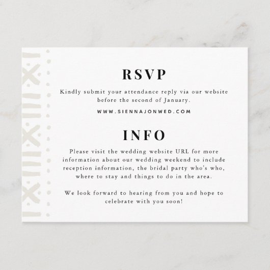 Ecru Boho Mudcloth Border Bruiloft Informatiekaartje (Voorkant)