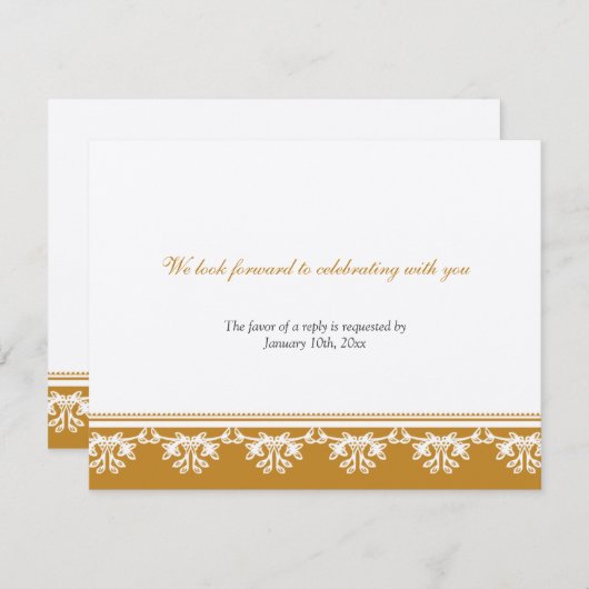 Ecru bruine filigree rand bruiloft reactie reactie kaart (Voorkant / Achterkant)