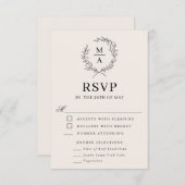 Écru clair Simple Élégant Monogramme RSVP et Repas (Devant / Derrière)