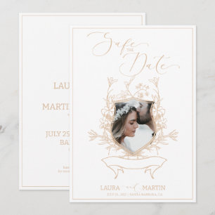 Ecru crest floral Photo Elegant Cadre Invitation