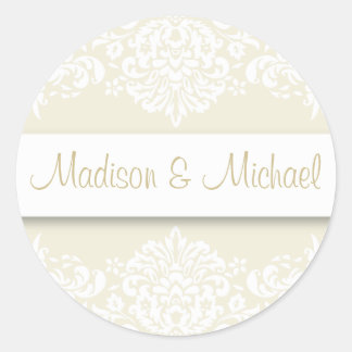 Ecru Damask Bruiloft Stickers