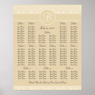 Ecru Damask Wedding Reception Sezing Chart Poster