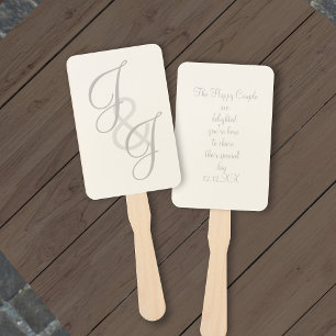 Ecru en Grijs monogram Script Handventilator Handwaaier