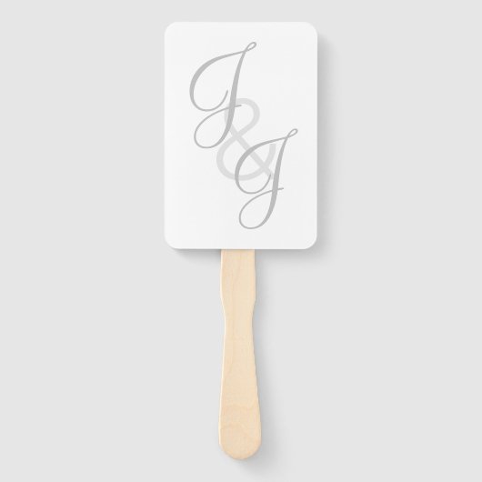 Ecru en Gris monogram Script Hand Fan Handwaaier (Voorkant)