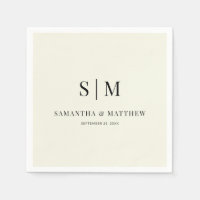 Ecru Ivoor Eenvoudig Elegant paar Initialen bruilo