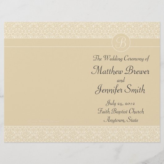 Ecru Mariage Ordre de service et programme de céré (Devant)