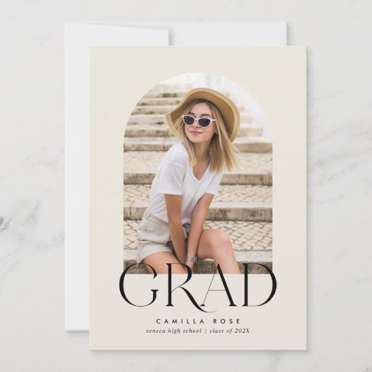 Ecru Modern Minimalist Arch Afstuderen Aankondiging (Voorkant)