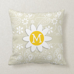 Ecru Paisley; Bloemen; Daisy Kussen