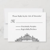 Ecru Peach Damask Vintage RSVP Mariage Réponse (Dos)