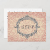 Ecru Peach Damask Vintage RSVP Mariage Réponse (Devant / Derrière)
