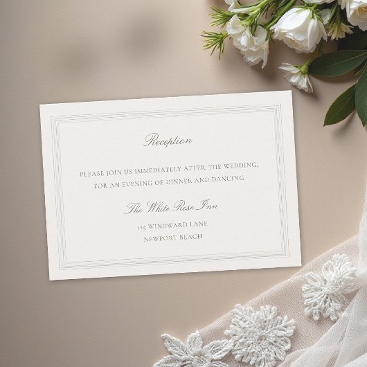 Ecru Triple Frame Formal Classic Wedding Reception Informatiekaartje