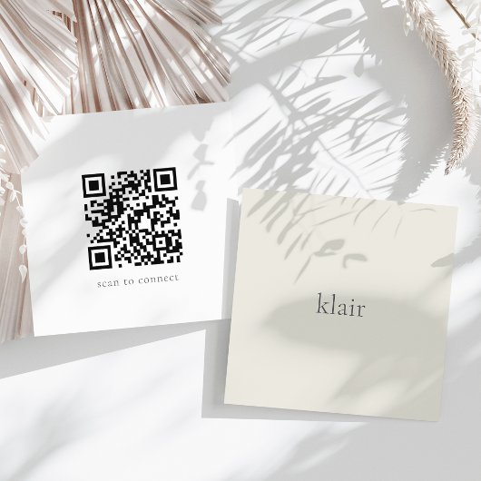 Ecru | Ultra minimale naam & QR-code Vierkante Visitekaartje