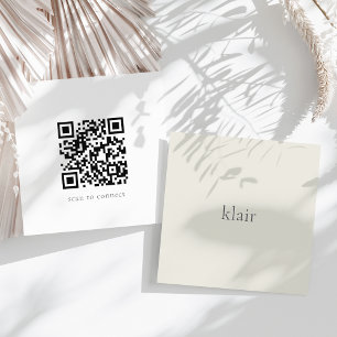 Ecru Ultra minimale naam & QR-code Vierkante Visitekaartje