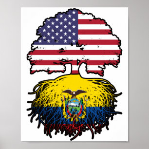 Ecuador Ecuadorian American USA Tree Roots Flag Poster