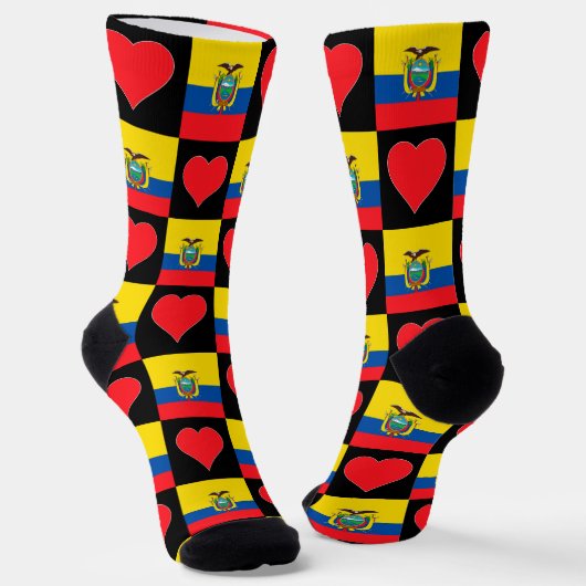 Ecuador Flag Heart Pattern Fun Ecuadorian Pride Sokken (Gebogen)