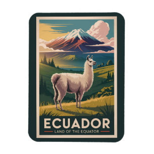 Ecuador Lama Illustratie Reis Kunst Vintage Magneet