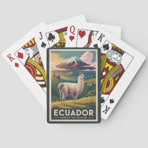 Ecuador Llama Illustratie Reis Kunst Vintage Pokerkaarten