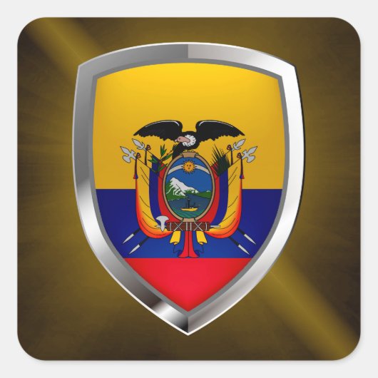 Ecuador Mettalic Emblem Vierkante Sticker (Voorkant)
