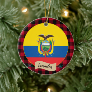 Ecuador, Rode buffalo-pleister en Ecuador-vlag Keramisch Ornament