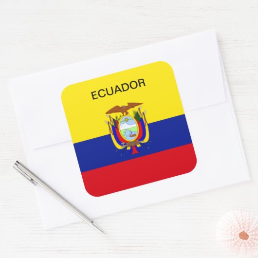 Ecuador vlag vierkante sticker (Envelop)