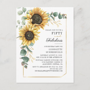 Ecualyptus 50th Fabulous Sunflower Floral Birthday Uitnodiging Briefkaart