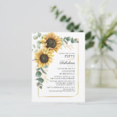 Ecualyptus 50th Fabulous Sunflower Floral Birthday Uitnodiging Briefkaart (Staand voorkant)