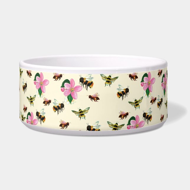 Écuelle Abeilles et bourdons et fleurs de printemps roses (Devant)