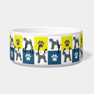 Écuelle Airedale Terrier Dog & Paw Yellow & Blue Grid