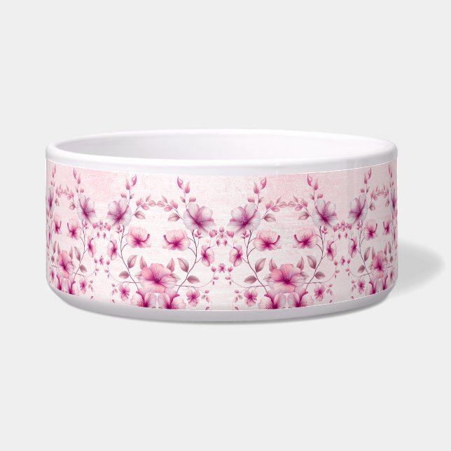 Écuelle Aquarelle Fleurs roses en céramique Pet Bowl (Devant)