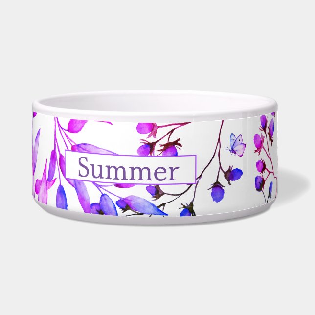 Écuelle Aquarelle fleurs violettes et papillons mignons (Devant)