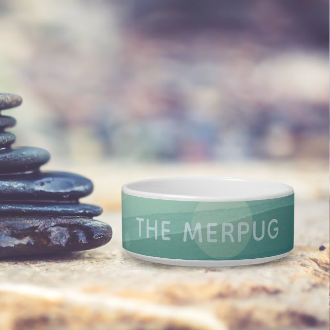 Écuelle Aquarelle Turquoise mignonne Nom du chien personna (Add your sea dog's name to this teal watercolor pet food bowl)