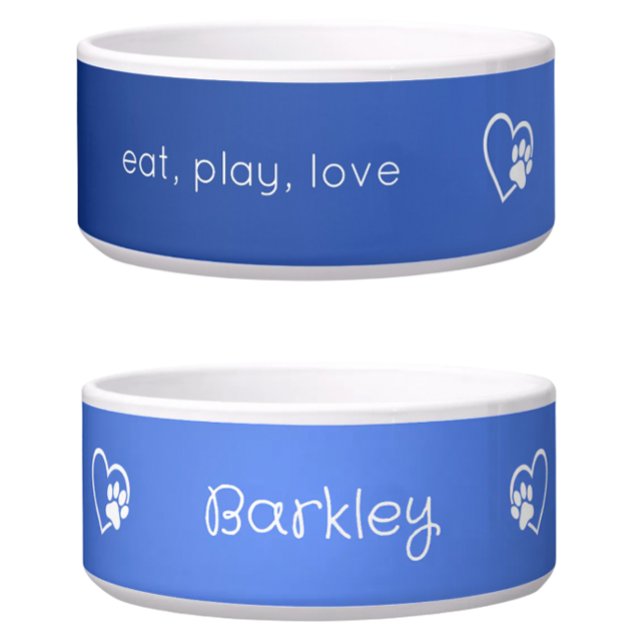 Écuelle Azure 'eat play love' Dog Name Bowl (Créateur téléchargé)