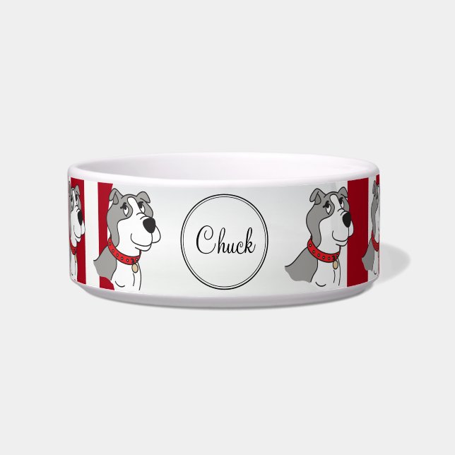 Écuelle Bande rouge et blanche et Pitbull - do-it-yourself (Devant)