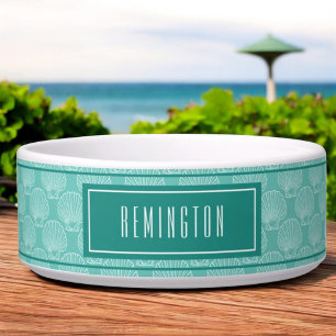 Écuelle Beach Sea Shell Motif Sur Green Custom Pet Name