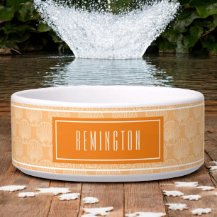 Écuelle Beach Sea Shell Motif Sur Orange Custom Pet Name