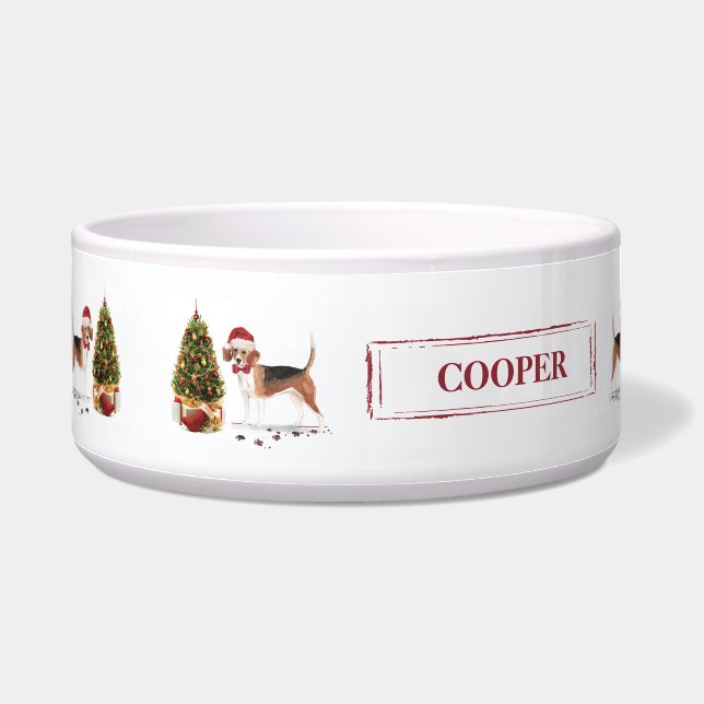 Écuelle Beagle drôle Chien de Noël avec arbre (Gauche)