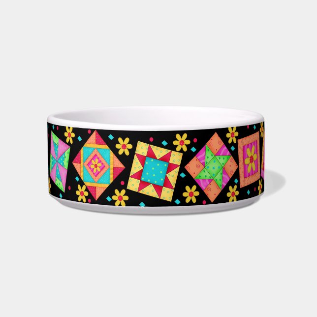Écuelle Black Quilt Block Chat Food Bowl (Gauche)